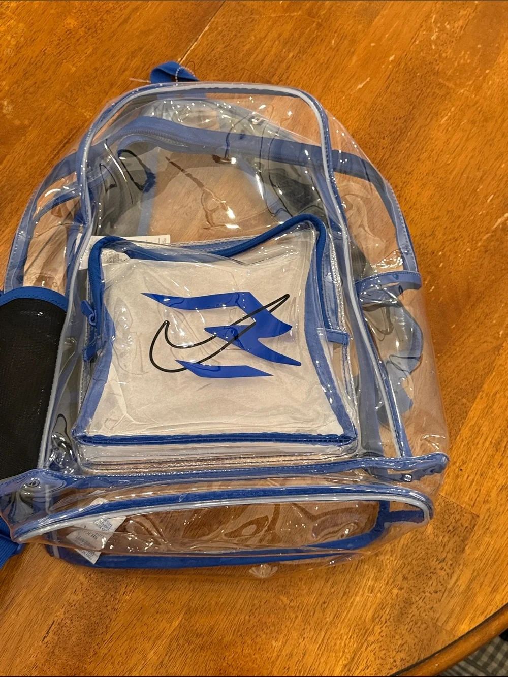 Nike Clear Backpack with Blue Trim and Matching Pouch